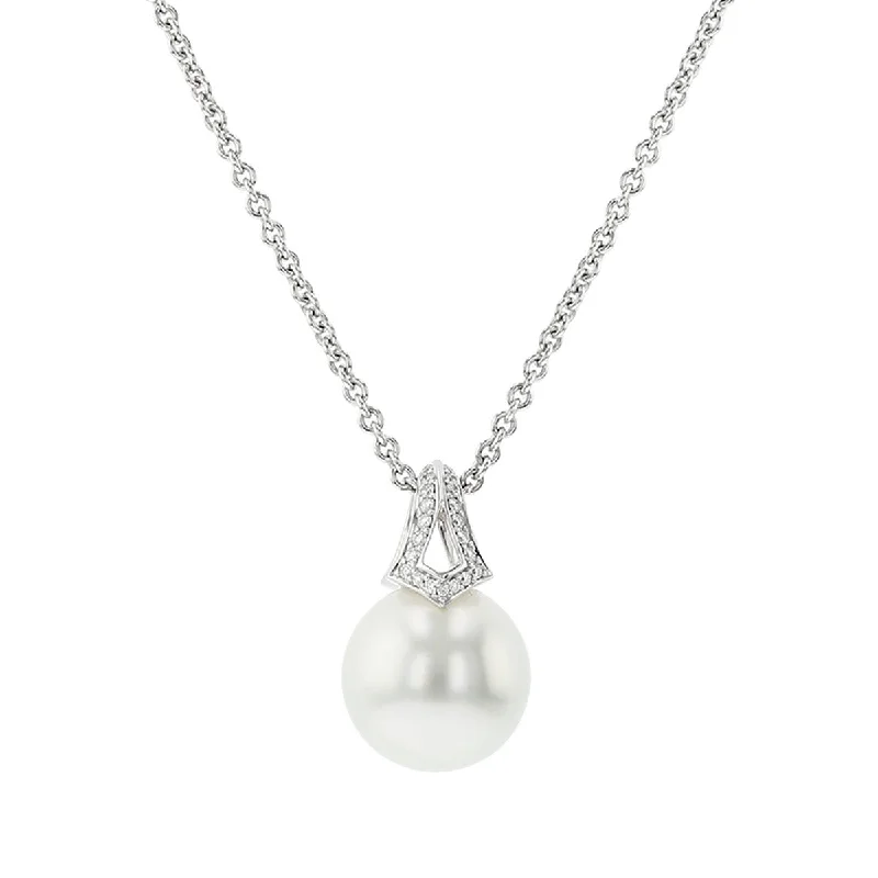 Women’s sapphire necklaces-White South Sea Cultured Pearl and Diamond Pendant