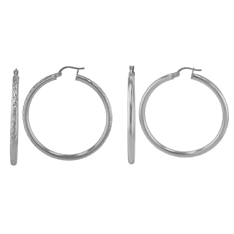 Women’s personalized earrings-Sterling Silver 3x45MM 2-Pair Hoop Earrings