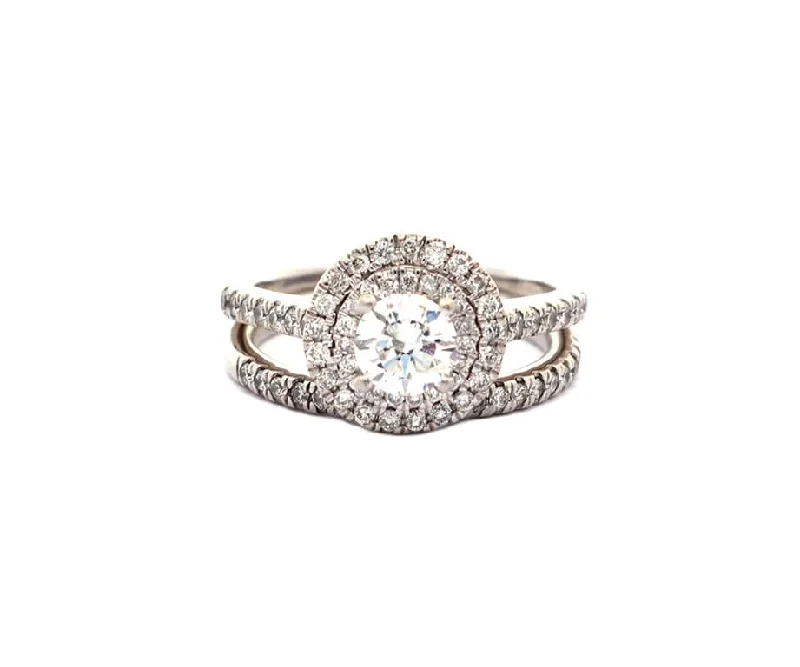 Women’s vintage-inspired engagement rings-1.15ctw Round Diamond Double Halo Bridal Set in 14K