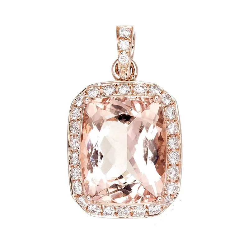 Women’s infinity necklaces-Rose Gold Morganite Diamond Halo Pendant