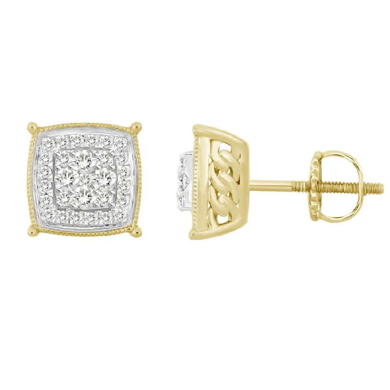 Women’s oval earrings-LADIES STUD EARRINGS 0.50CT ROUND DIAMOND 10K YELLOW GOLD