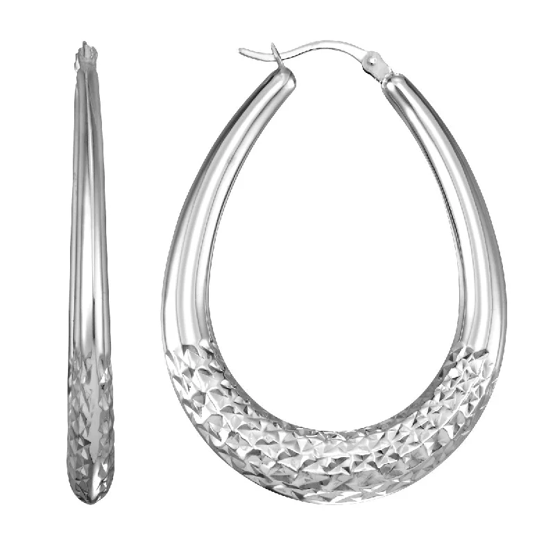 Women’s gemstone stud earrings-Simone I Smith Collection Platinum Plated Sterling Silver 45X3MM Pear Shaped Hoop Earrings