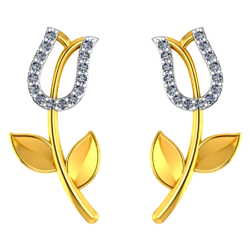 Women’s multicolored earrings-American Diamond Studded Tulip Shaped 14k Gold Earring