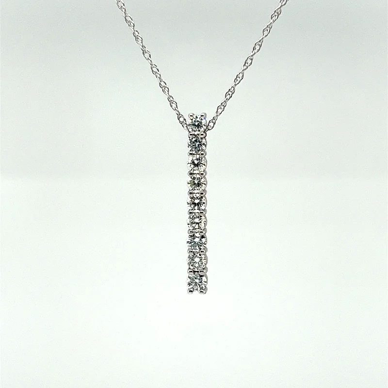 Women’s gold chain necklaces-14k White Gold Diamond Line Pendant