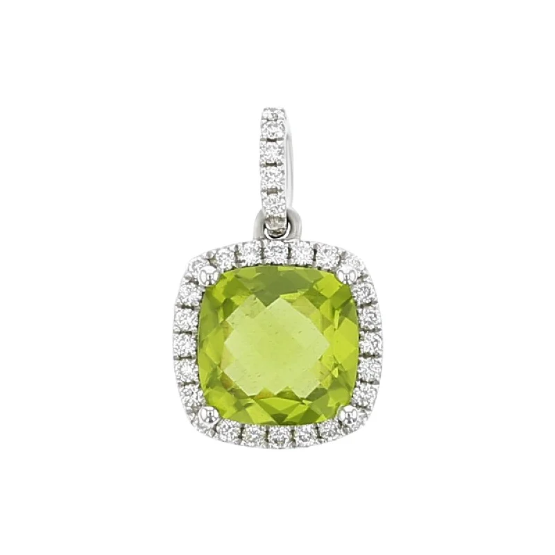 Women’s silver collar necklaces-Peridot 14kt White Gold Pendant with Diamonds