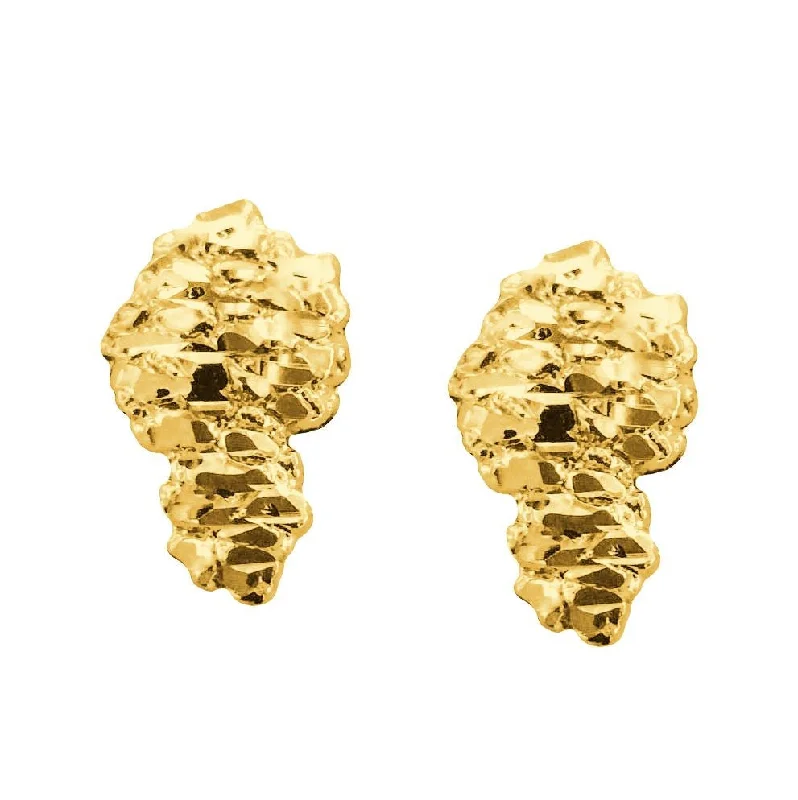 Women’s wedding earrings-10KT Yellow Gold 17X10MM Stud Nugget Earrings