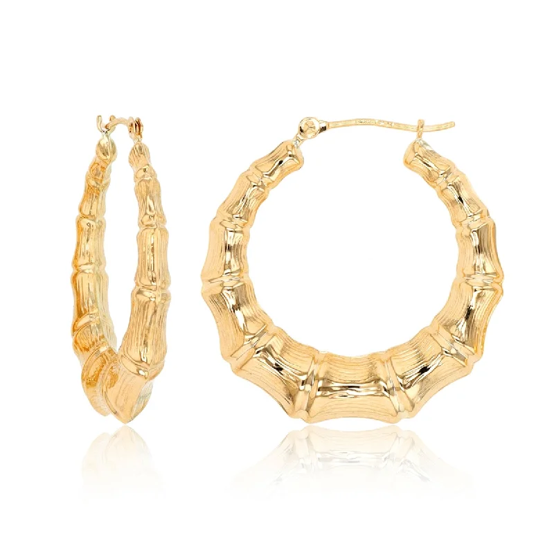 Women’s geometric earrings-10KT Yellow Gold 4.5X30MM Hoop Bamboo Earrings