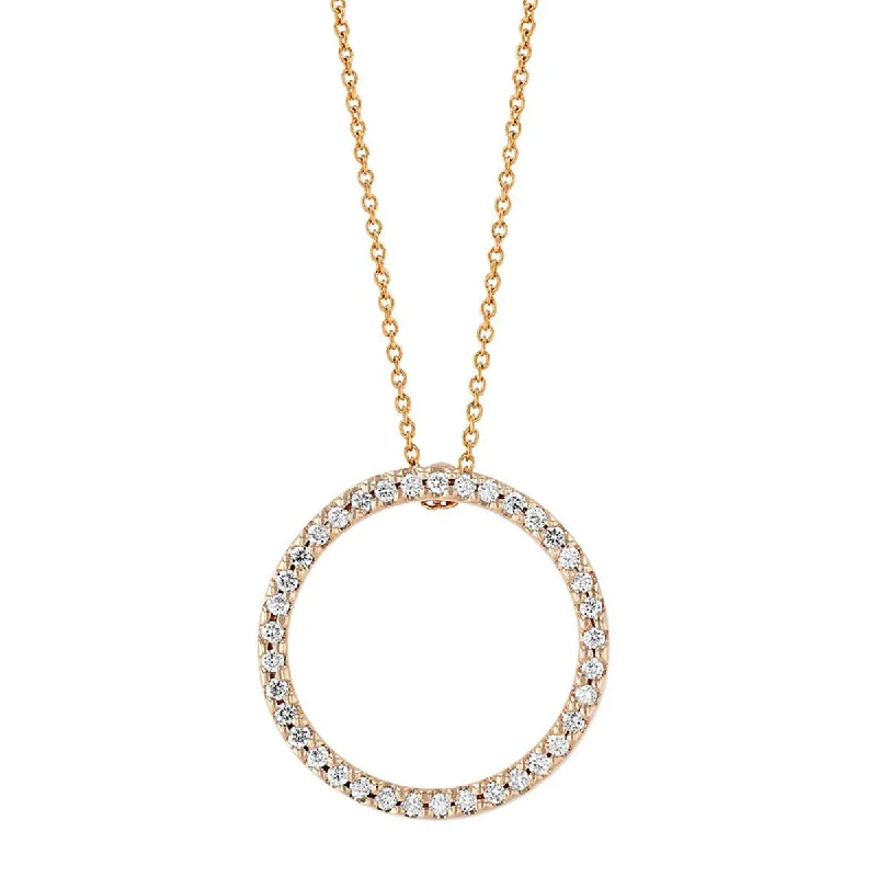 Women’s infinity chain necklaces-Small Circle Pendant with Diamonds in Rose Gold