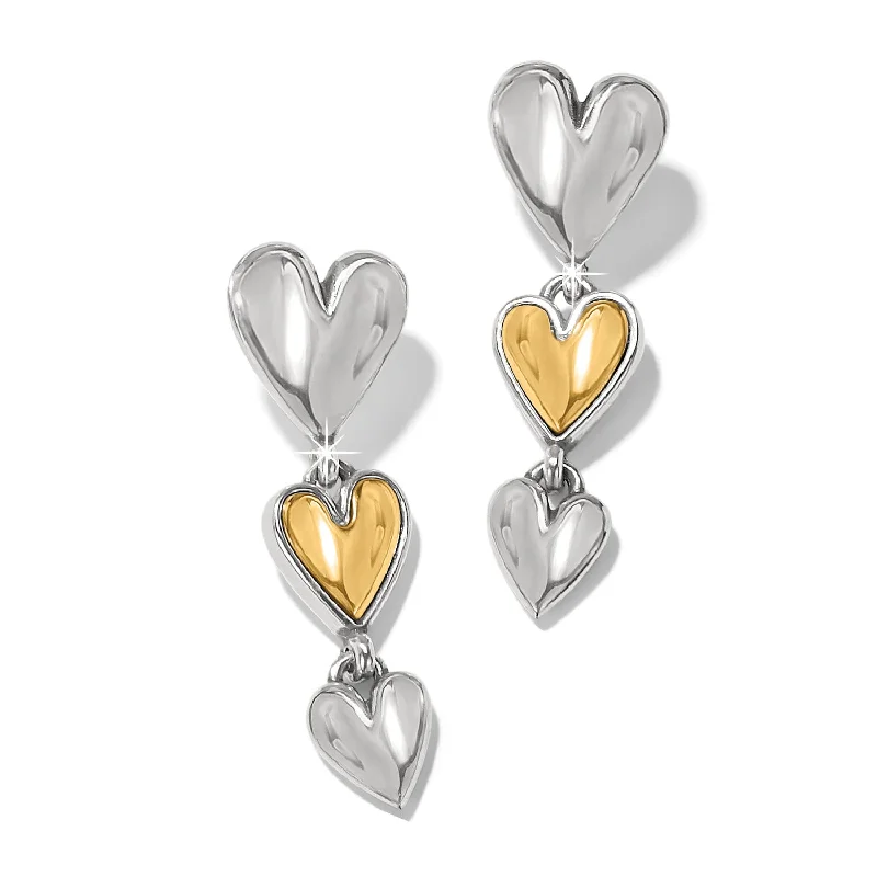 Women’s geometric earrings-Cascade Heart Trio Post Drop Earrings