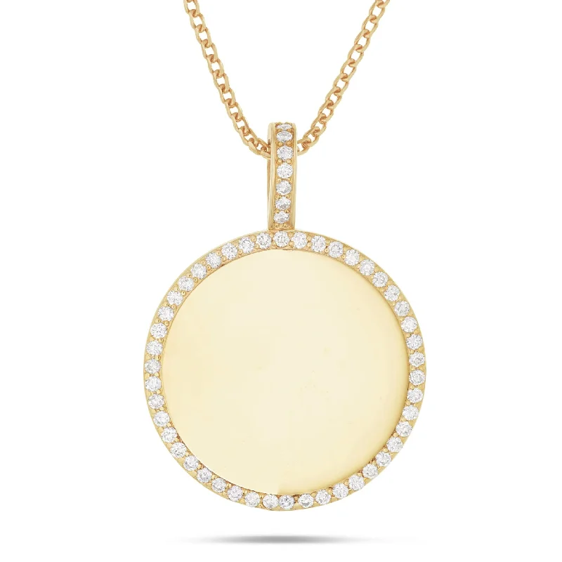 Women’s statement gemstone necklaces-14K Gold 0.70ct Large Engravable Diamond Circle Pendant