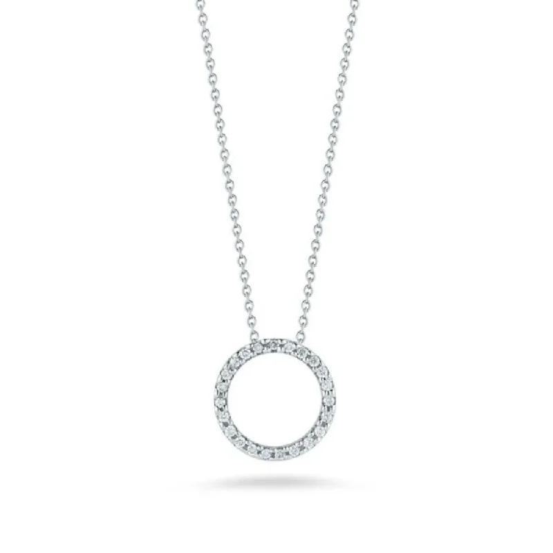 Women’s gold heart necklaces-0.10ct Round Diamonds 11mm X-Small Circle Pendant in 18K White Gold on 18" Chain