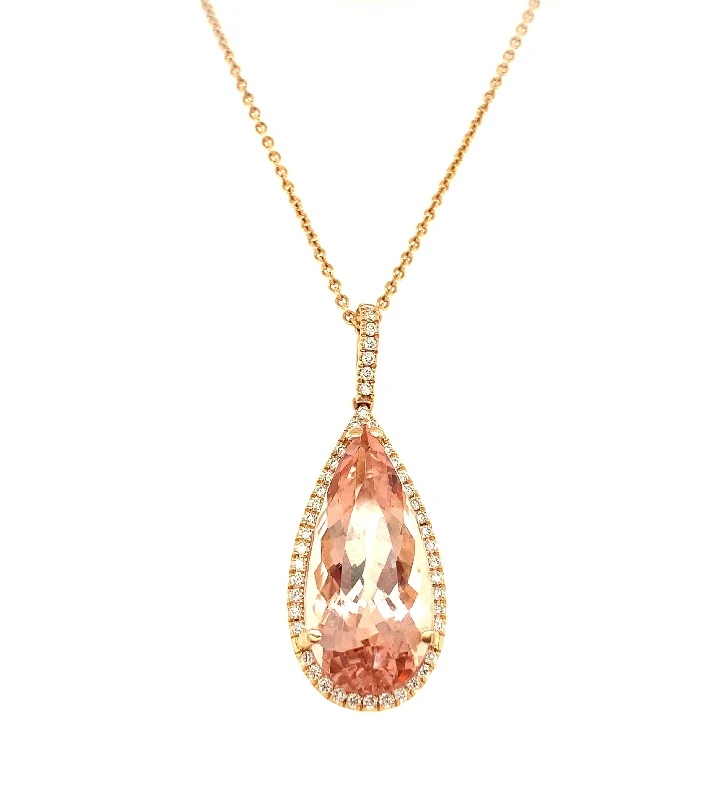 Women’s woven necklaces-Morganite Pear Shaped Pendant with Diamonds 95-JSA