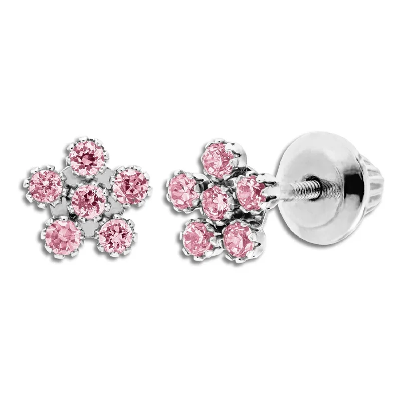 Women’s diamond earrings-Kiddie Kraft 14KT White Gold Childrens Flower Stud Earrings