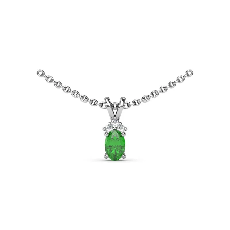 Women’s gemstone statement necklaces-Oval Emerald and Diamond Pendant P1857E