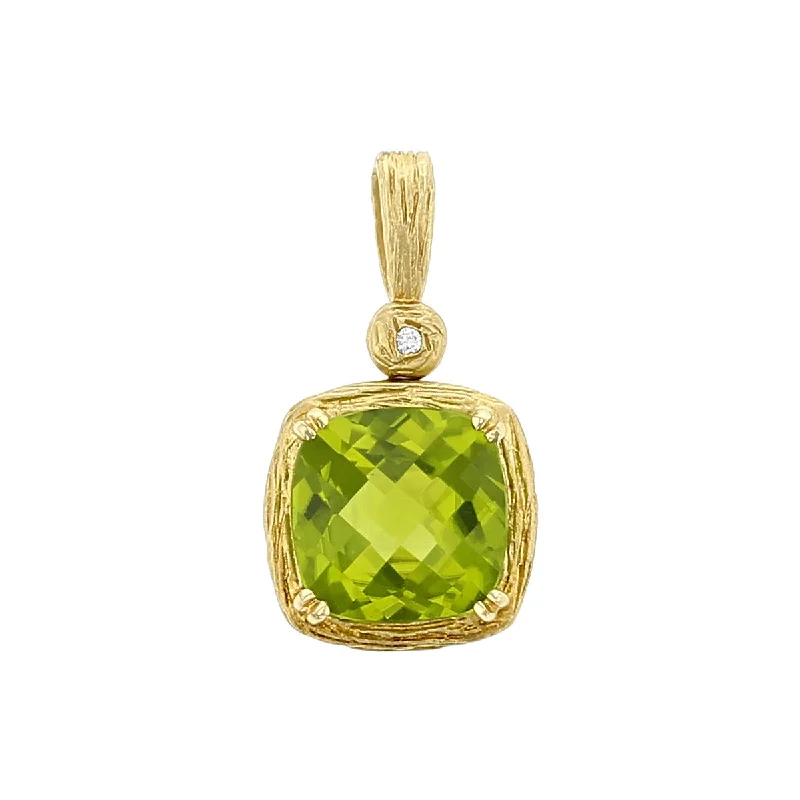 Women’s unique diamond necklaces-Peridot 14kt Yellow Gold Pendant with Diamond