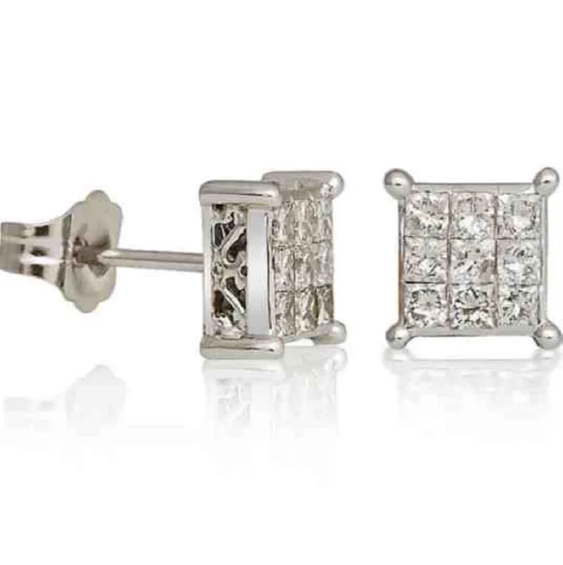 Women’s geometric stud earrings-1/2 CTW Diamond Cluster Stud Earrings in 14KT White Gold