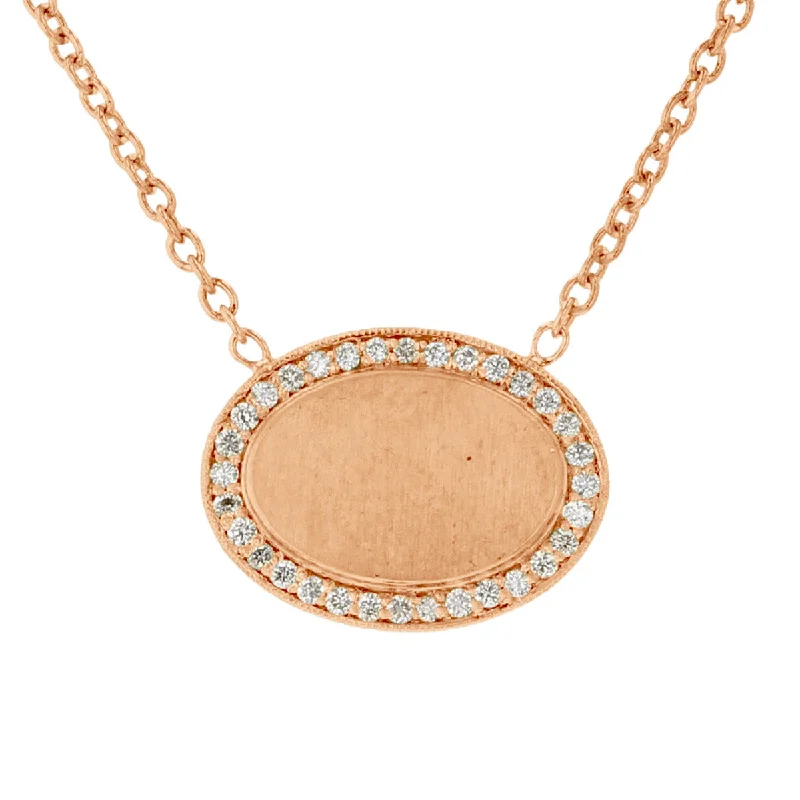 Women’s heart-shaped necklaces-Engravable Diamond Oval Pendant