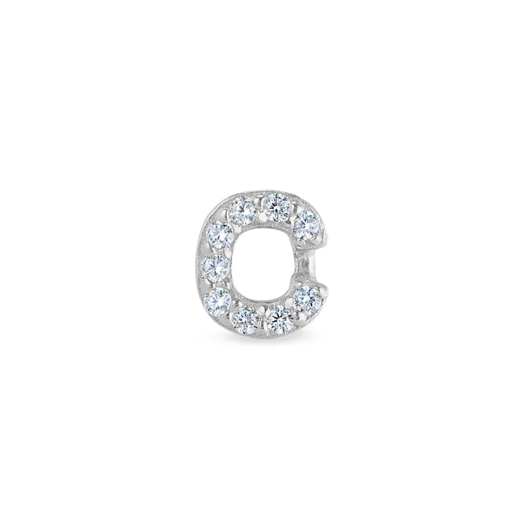 Women’s sapphire engagement rings-Platinum Finish Sterling Silver Micropave C Initial Charm with Simulated Diamonds