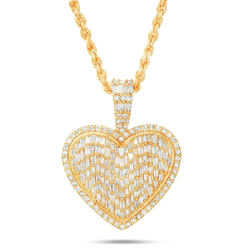 Women’s oval necklace pendants-14K Gold 2.0ct Baguette Diamond Heart Pendant