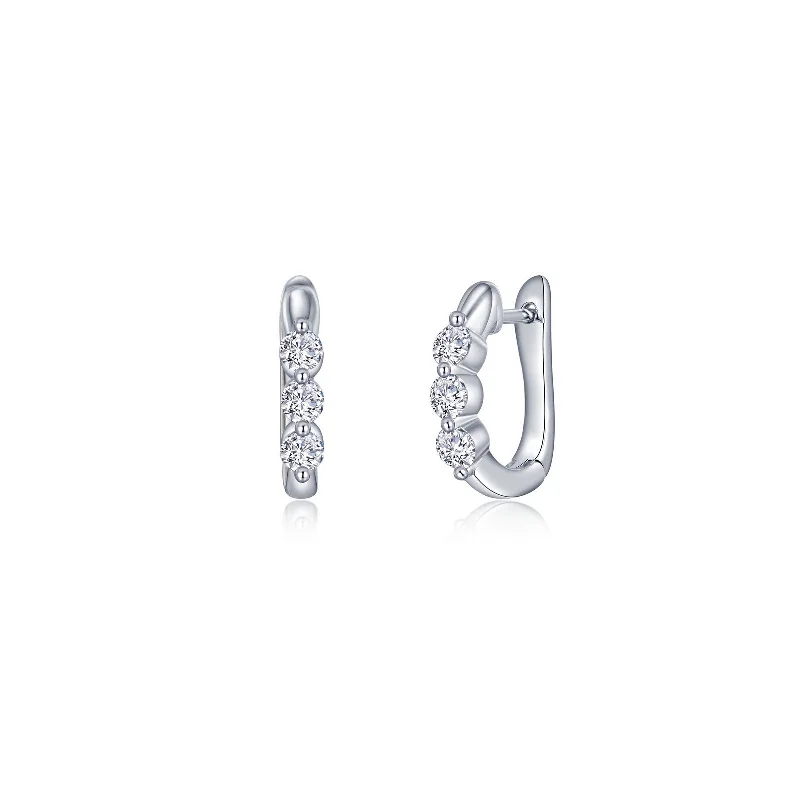 Women’s pearl earrings-1.0 CTW 3-Stone Huggie Hoop Earrings