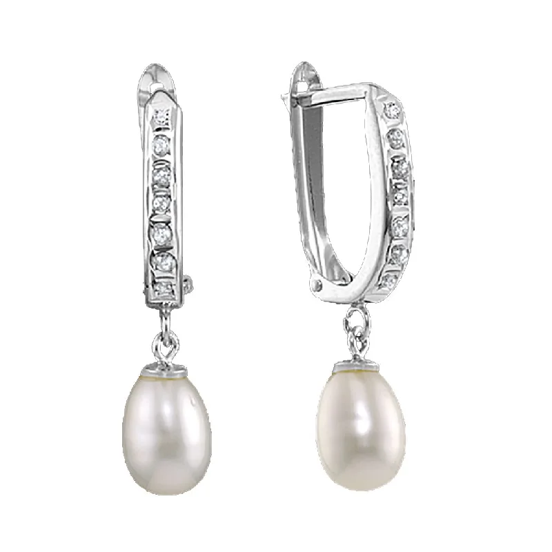 Women’s two-tone earrings-Diamond Fascination 14KT White Gold Pearl Diamond Accent Drop & Dangle Earrings