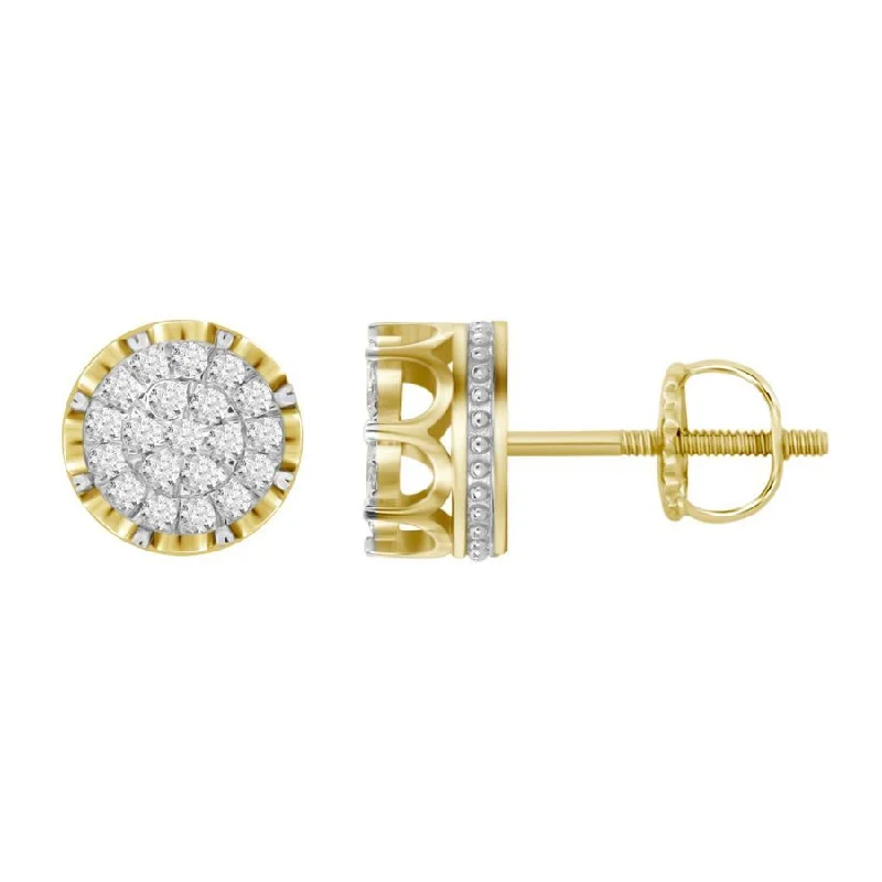 Women’s infinity earrings-LADIES STUD EARRINGS 1.00CT ROUND DIAMOND 10K YELLOW GOLD