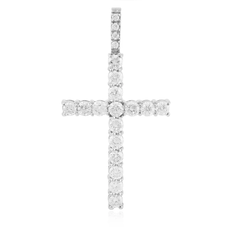 Women’s crystal bead necklaces-14k White Gold 7ct Diamond Cross Pendant