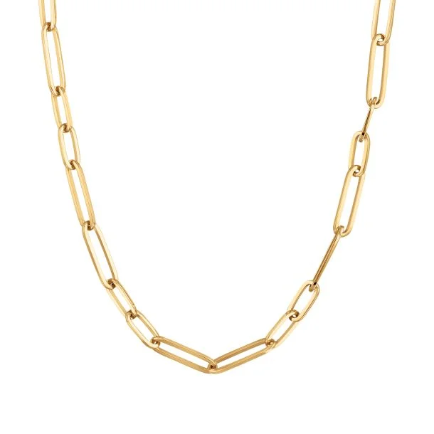 Women’s dainty necklaces-Alternating Oval Paperclip Link Chain in 18K Gold, 18in