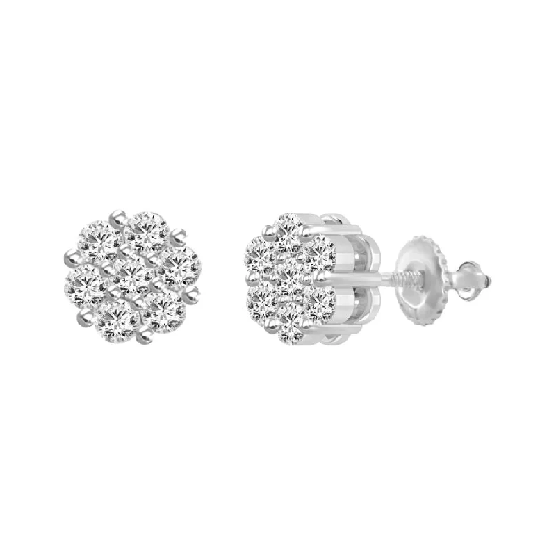 Women’s elegant earrings-LADIES  FLOWER EARRINGS 0.50CT ROUND DIAMOND 14K WHITE GOLD