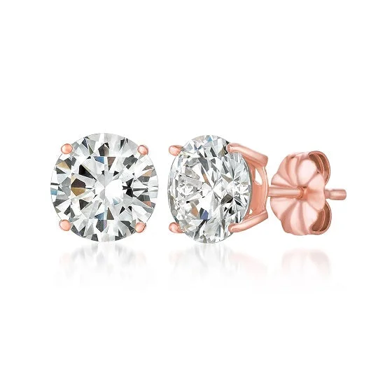 Women’s simple stud earrings-Crislu 18KT Rose Gold Plated Sterling Silver Round Cubic Zirconia Stud Earrings