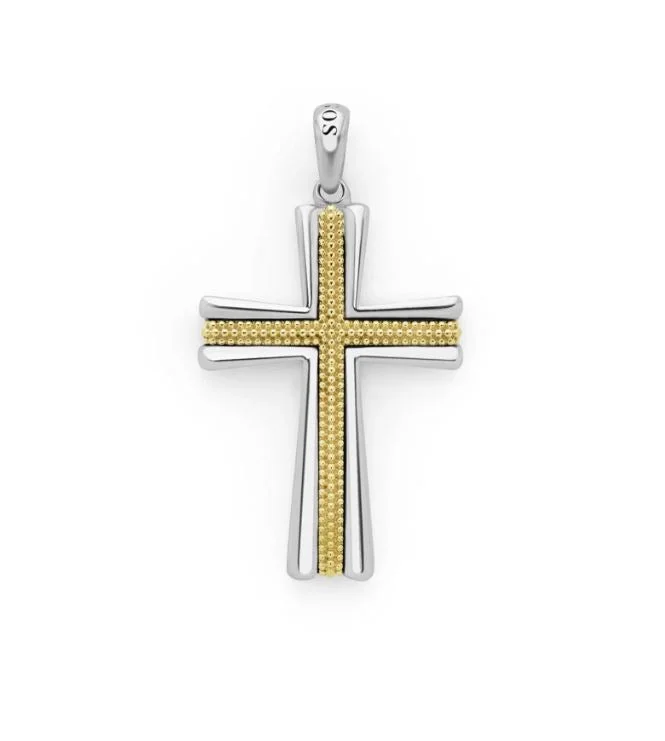 Women’s rose gold necklaces-Anthem Caviar Beaded Cross Pendant without Chain in 18K Yellow Gold and Sterling Silver