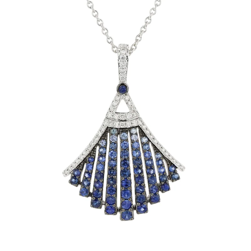 Women’s diamond necklaces-Sapphire and Diamond Fan Pendant