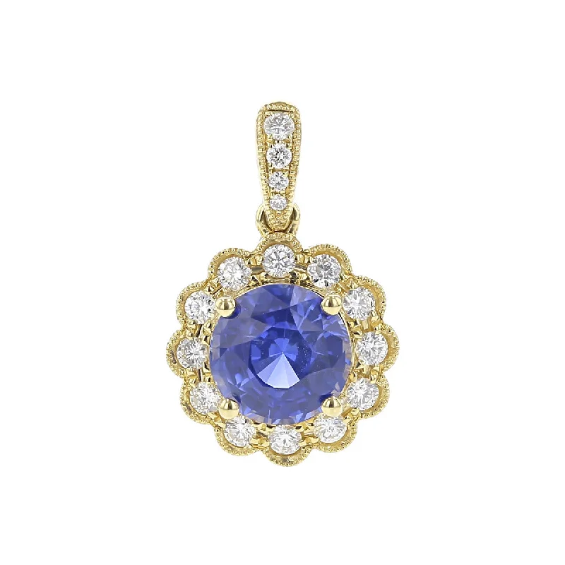 Women’s crystal bead necklaces-Blue Sapphire 18K Yellow Gold Pendant with Diamonds