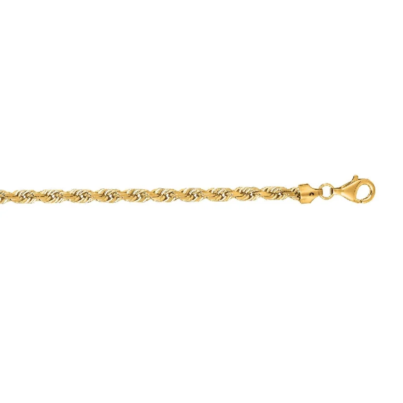 Women’s elegant engagement rings-14kt 30" Yellow Gold Shiny Solid Diamond Cut Royal Rope Chain with Lobster Clasp ROY035-30