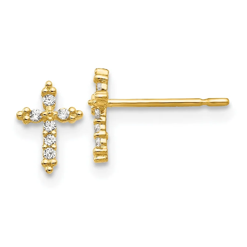 Women’s dangling gemstone earrings-14KT Yellow Gold Cubic Zirconia 8X6MM Childrens Cross Stud Earrings