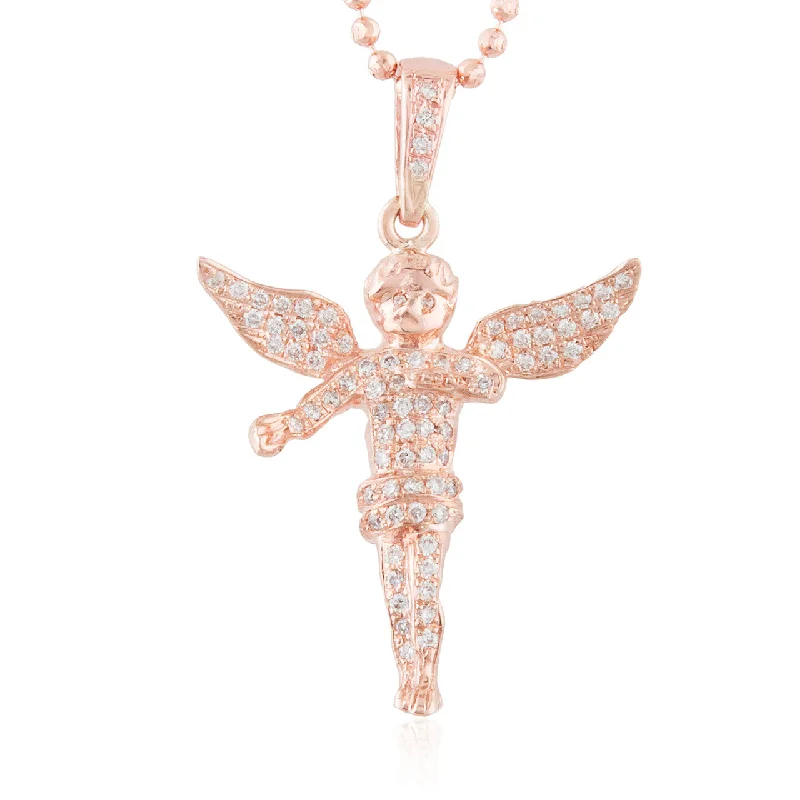 Women’s contemporary necklaces-10k Rose Gold 1.25ct Diamond Angel Pendant