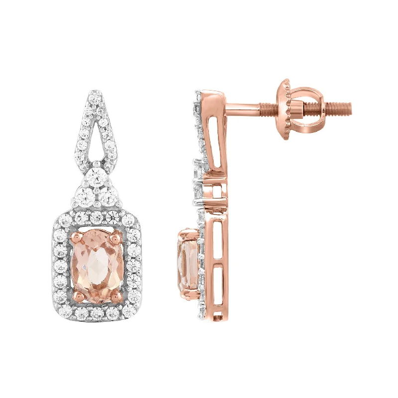 Women’s two-tone earrings-LADIES EARRINGS 1.50CT ROUND/OVAL DIAMOND 14K ROSE GOLD (CENTER STONE 1.00 CT OVAL DIAMOND)