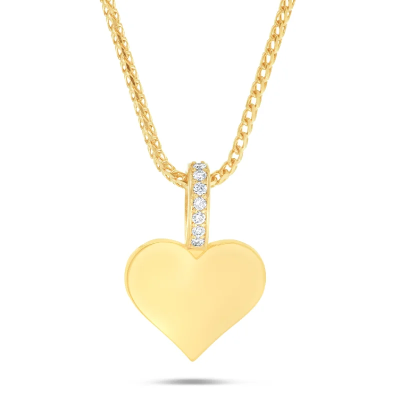 Women’s gemstone statement necklaces-14K Gold Engravable Heart Pendant with 0.07ct Diamond Bail