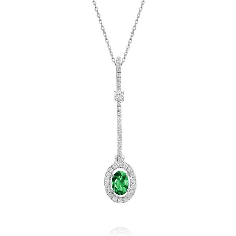 Women’s pearl pendant necklaces-Oval Emerald and Diamond Halo Drop Pendant