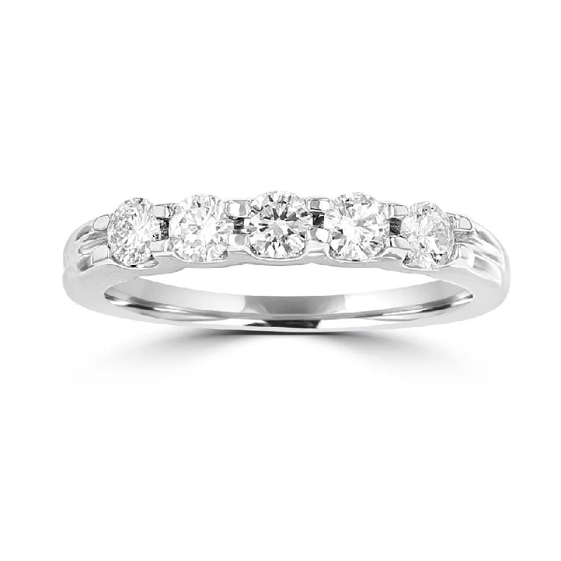 Women’s stackable diamond engagement rings-14KT WHITE GOLD 1/2 CTW DIAMOND FIVE STONE BAND