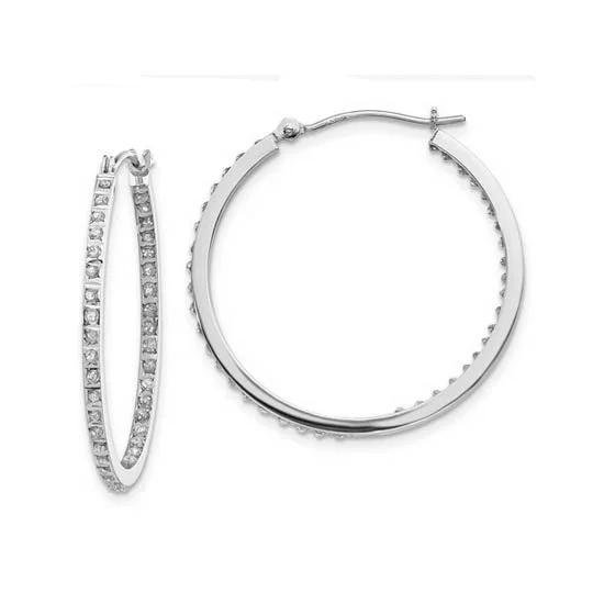 Women’s wedding earrings-Diamond Fascination 14KT White Gold 33MM Diamond Accent Hoop Earrings