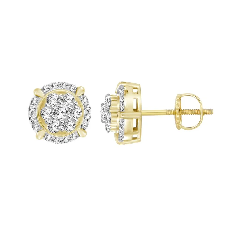 Women’s large hoop earrings-LADIES STUD EARRINGS 0.50CT ROUND DIAMOND 10K YELLOW GOLD