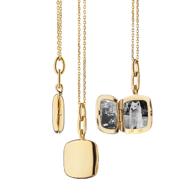 Women’s art deco necklaces-Slim Cushion "Viv" Locket on Chain in 18K Yellow Gold, 16-17"