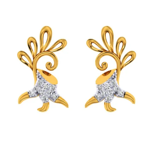 Women’s vintage hoop earrings-18KT (750) Yellow Gold And Diamond Earring For Women