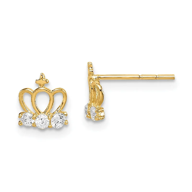 Women’s layered earrings-14KT Yellow Gold Cubic Zirconia Stud Tiara Crown Earrings