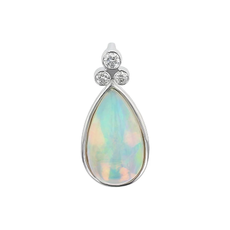 Women’s gold necklaces-Pear Shape Ethiopian Opal Pendant with Diamond Bail