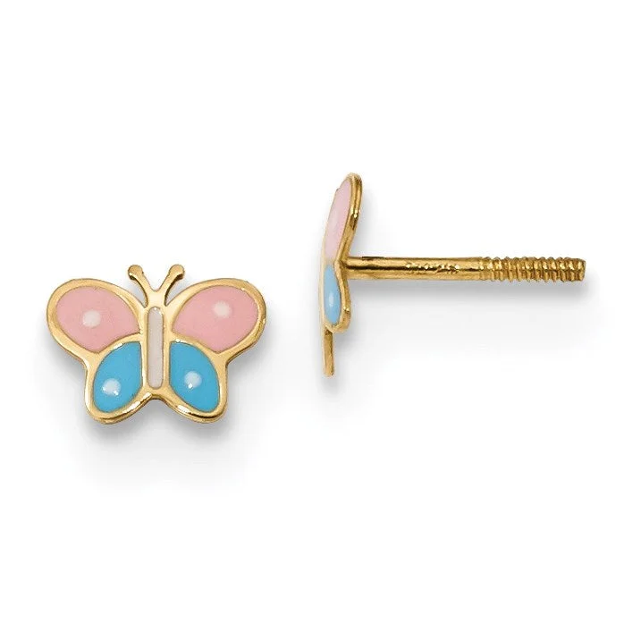 Women’s gemstone earrings-14KT Yellow Gold 5X7MM Childrens Butterfly Stud Earrings