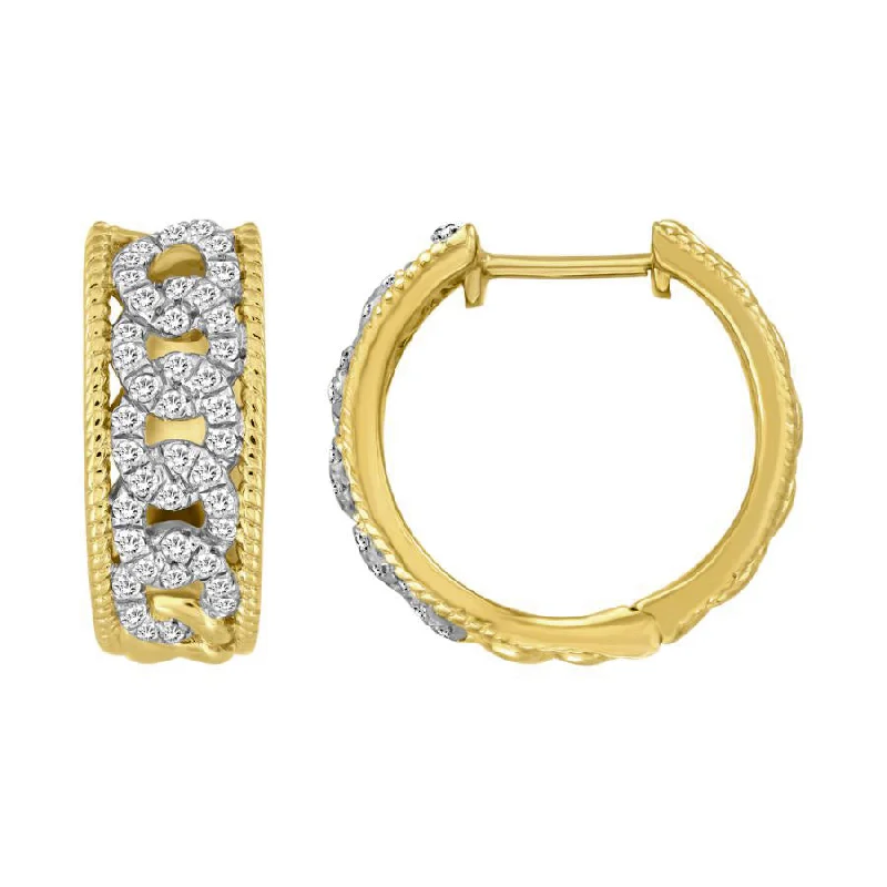 Women’s everyday earrings-LADIES HOOPS EARRINGS 0.50CT ROUND DIAMOND 10K YELLOW GOLD