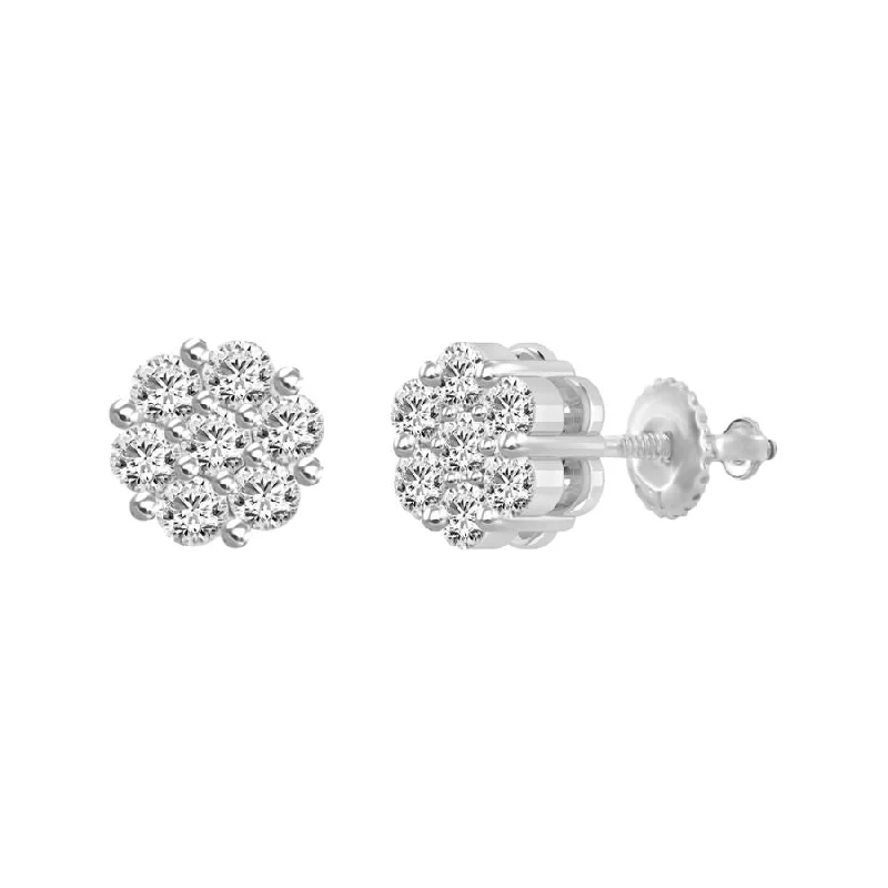 Women’s pink gemstone earrings-LADIES  FLOWER EARRINGS 0.33CT ROUND DIAMOND 14K WHITE GOLD