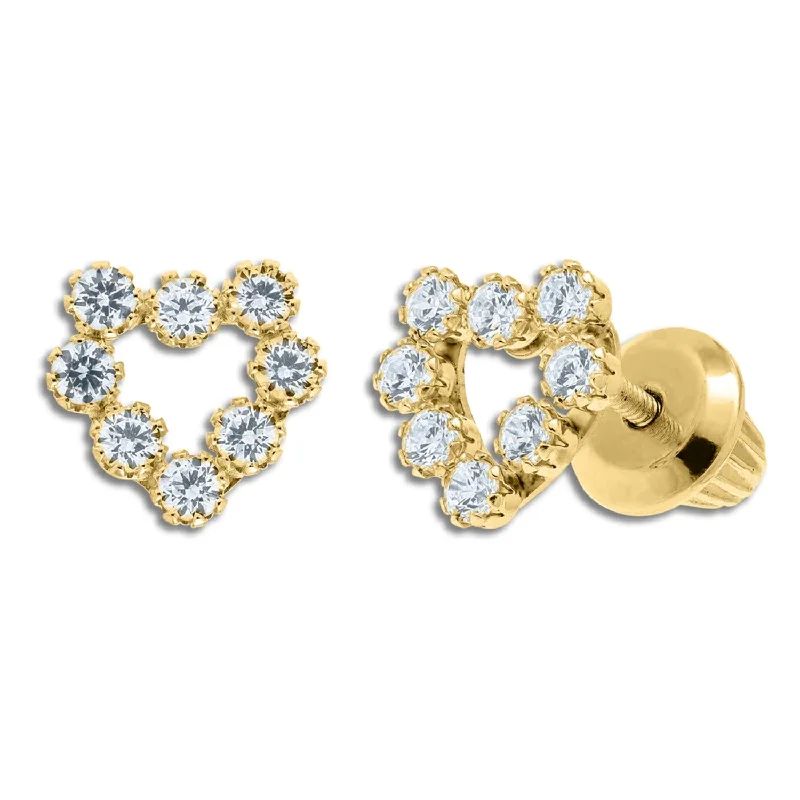 Women’s cubic zirconia earrings-Kiddie Kraft 14KT Yellow Gold Childrens Heart Stud Earrings